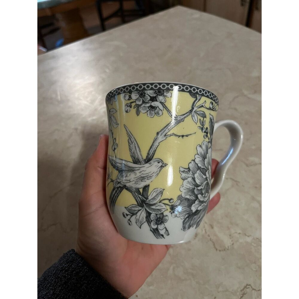 cottage core grandma core bird tea cup mug china butter yellow